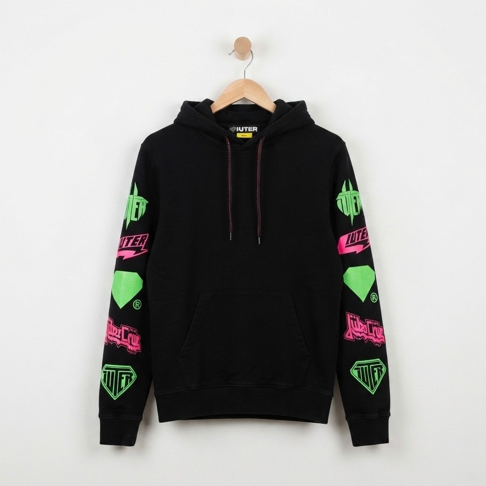 Rare Iuter Milano Horns Hoodie Cyberpunk Streetwear Neon Graphic Italian Small